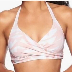 Athleta South Beach Pink Quartz White BRA CUP WRAP HALTER BIKINI TOP Sz 32B/C